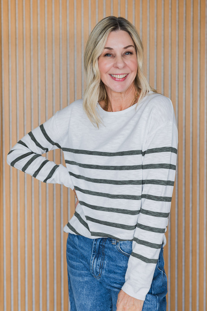 Weekender Stripe Top - White