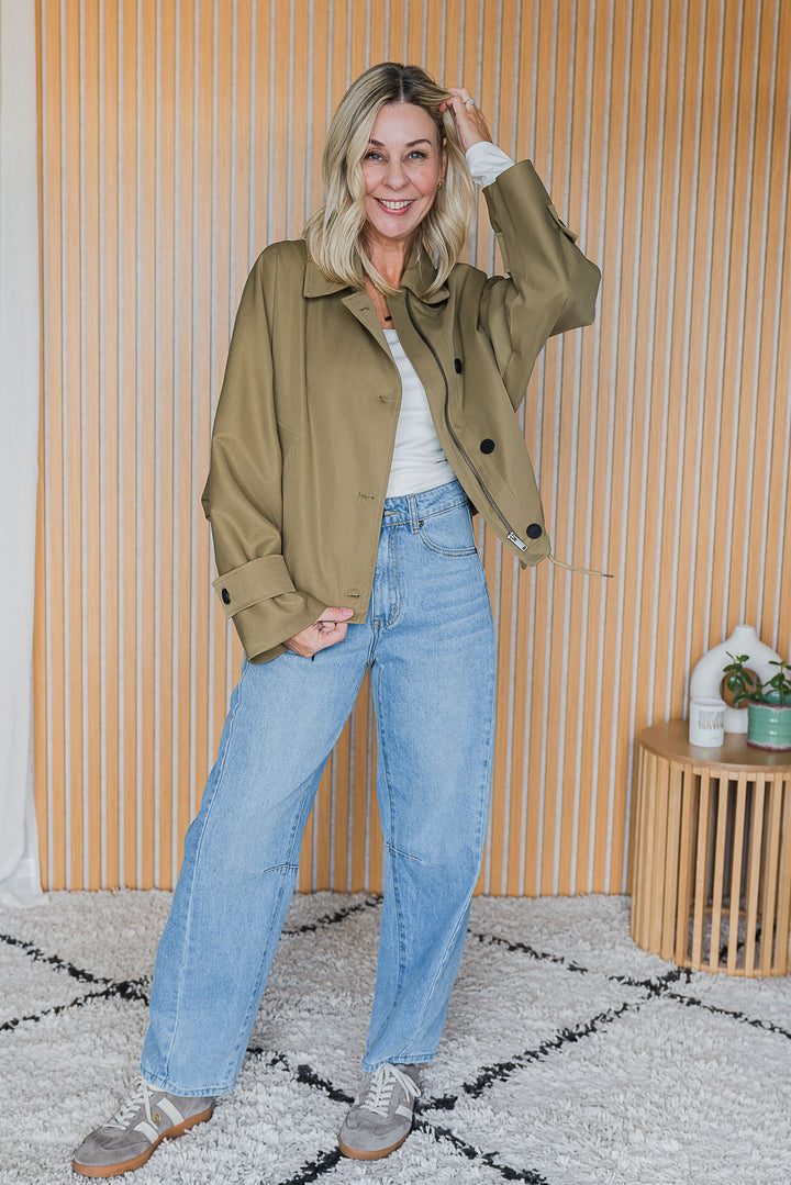 Gather Hem Jacket - Khaki