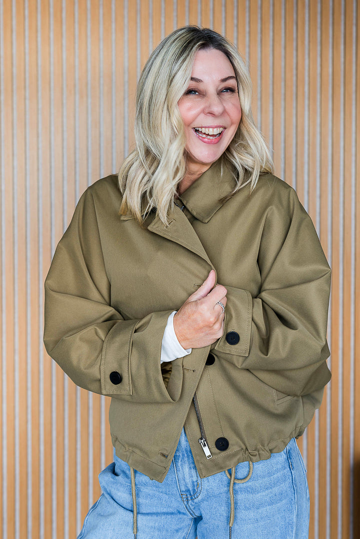 Gather Hem Jacket - Khaki