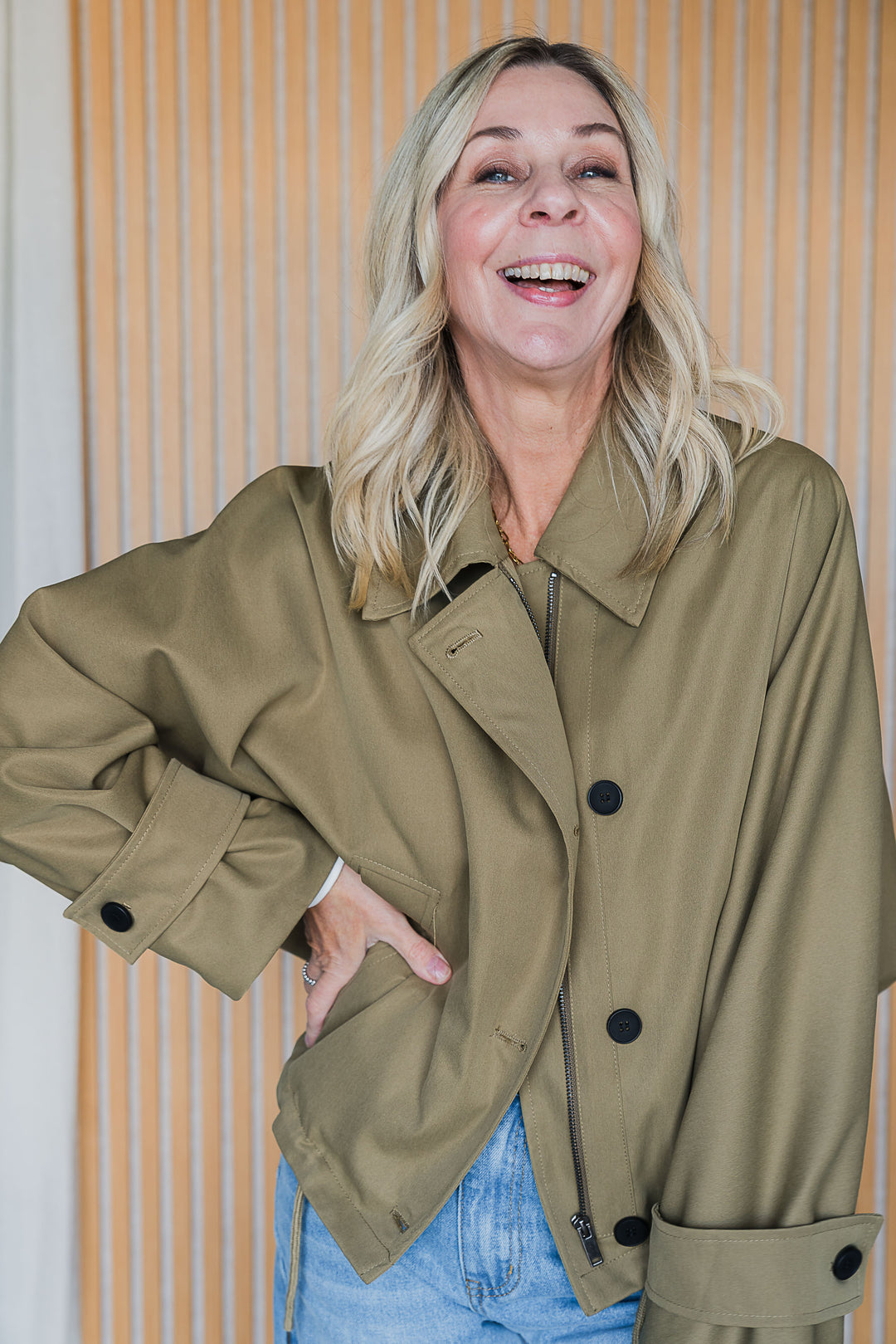 Gather Hem Jacket - Khaki