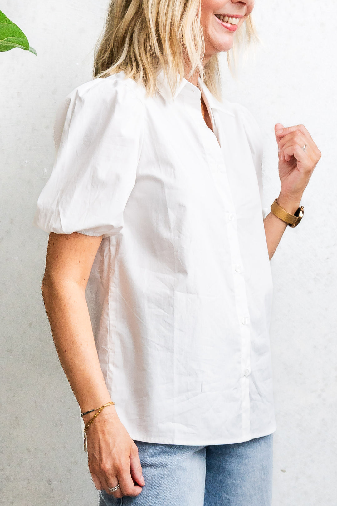 Poplin Puff Sleeve Shirt - White