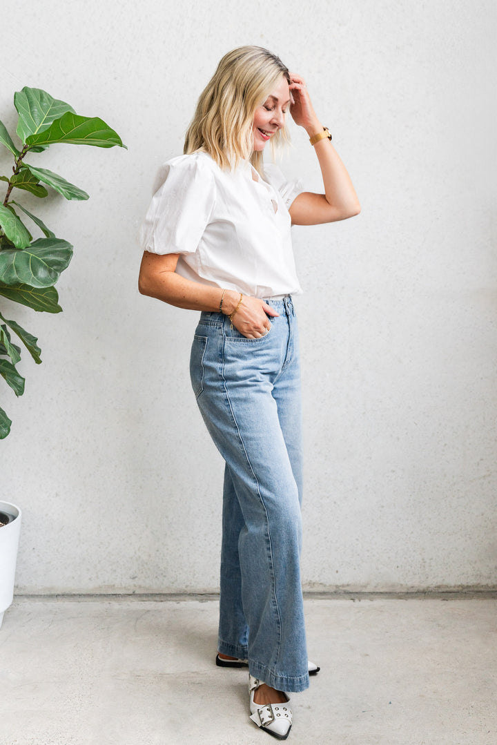 Poplin Puff Sleeve Shirt - White