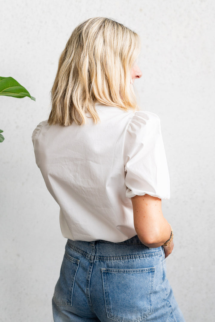 Poplin Puff Sleeve Shirt - White