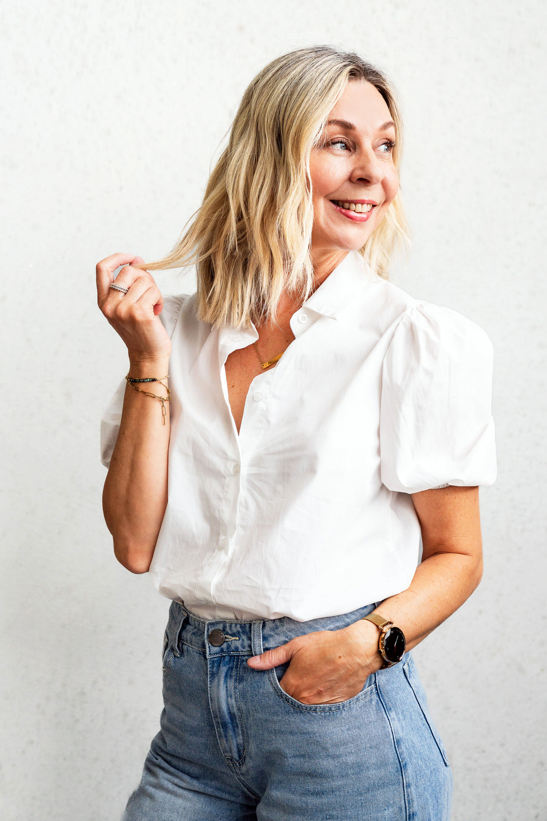 Poplin Puff Sleeve Shirt - White