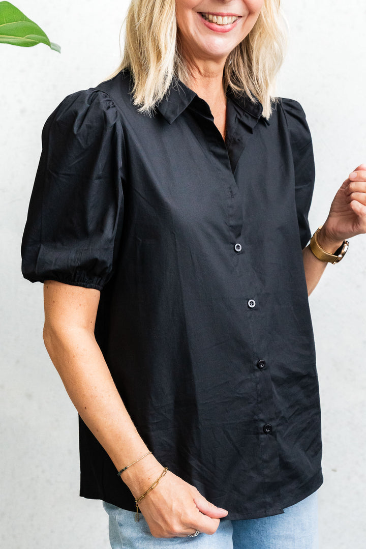 Poplin Puff Sleeve Shirt - Black