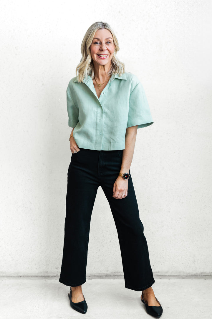 Crop Linen Shirt - Mint