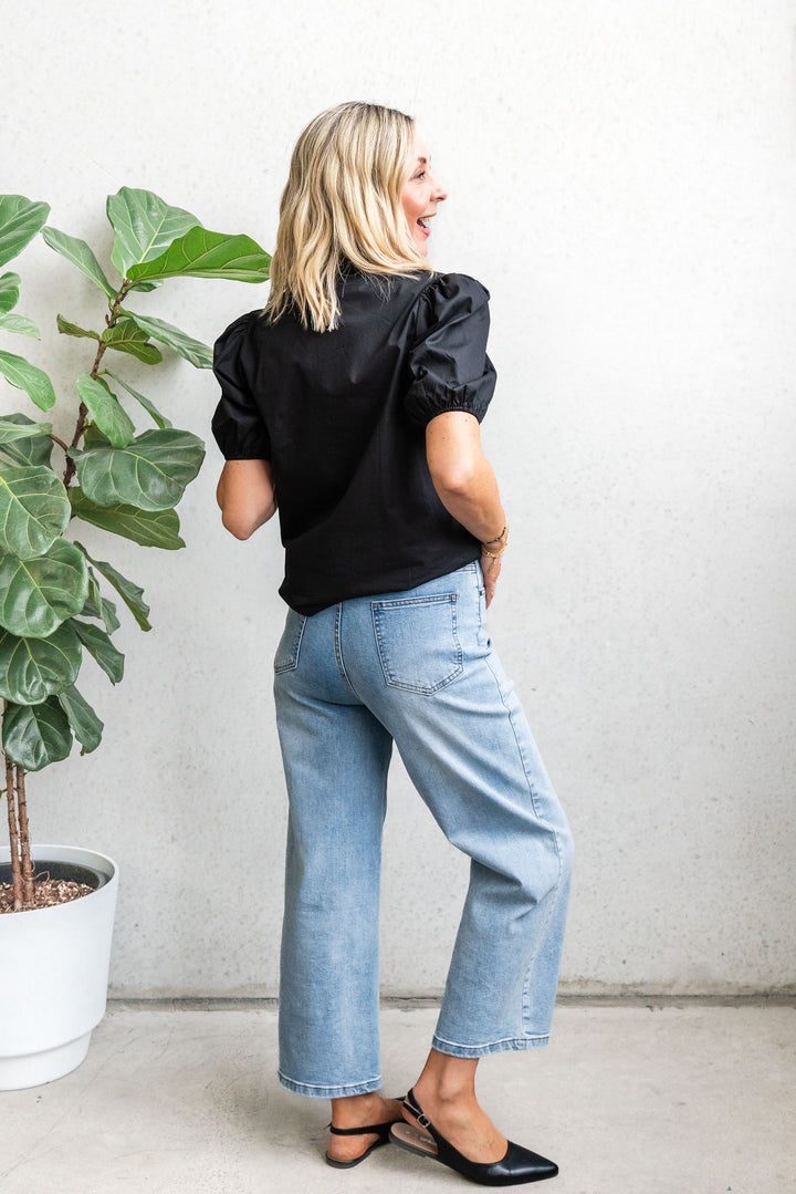 Poplin Puff Sleeve Shirt - Black