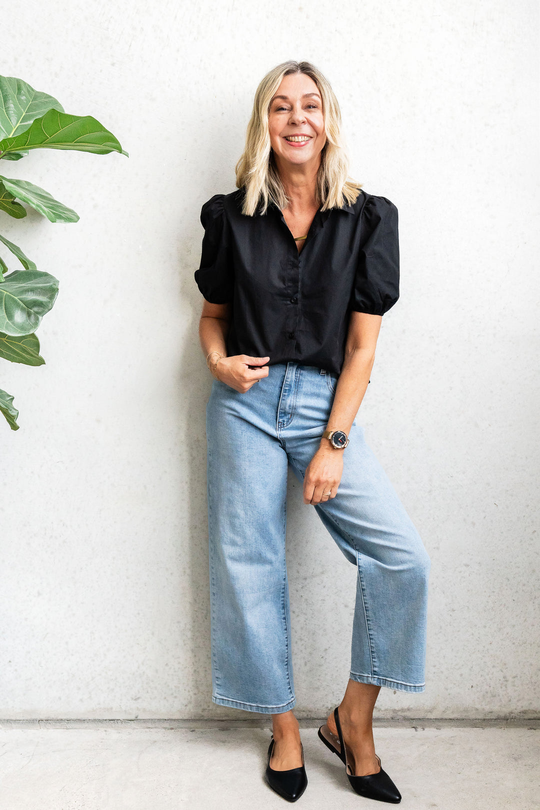 Poplin Puff Sleeve Shirt - Black