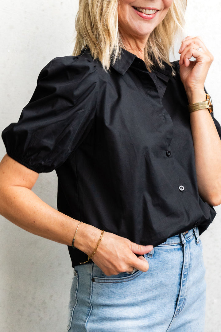 Poplin Puff Sleeve Shirt - Black