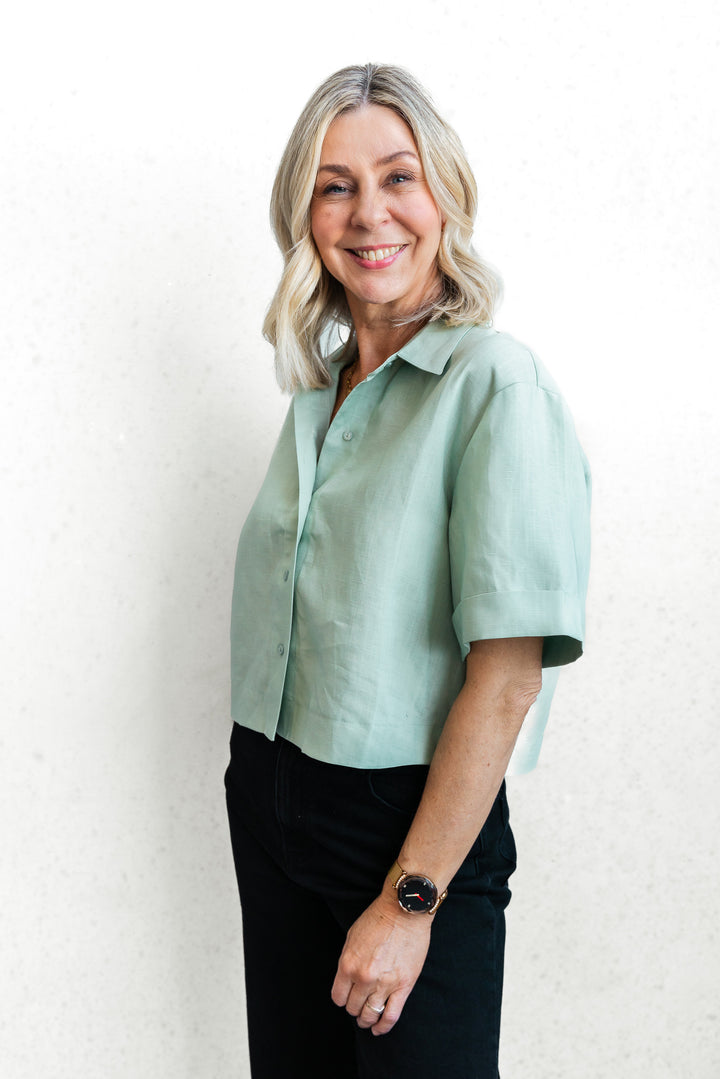 Crop Linen Shirt - Mint