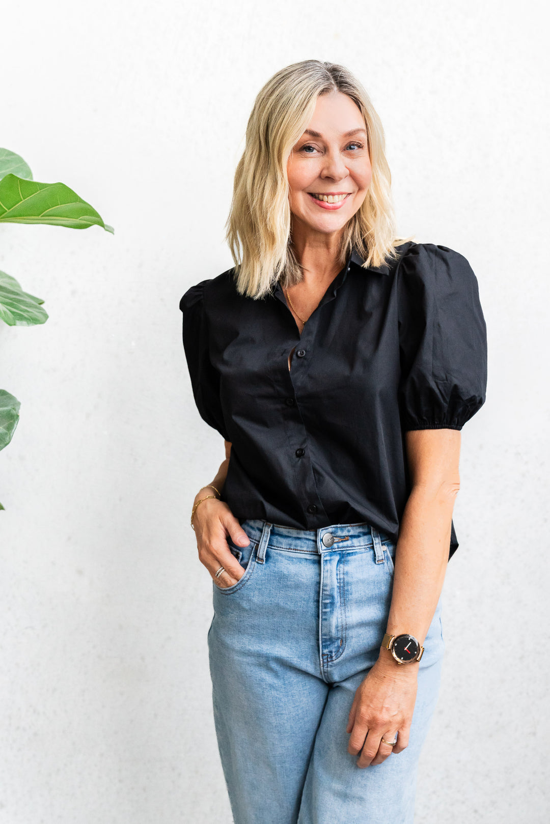 Poplin Puff Sleeve Shirt - Black