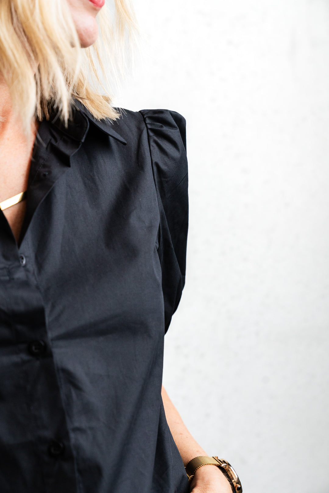 Poplin Puff Sleeve Shirt - Black