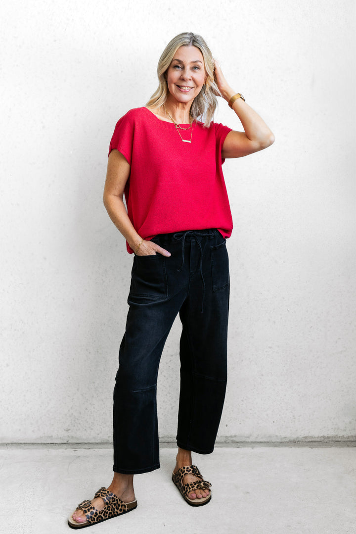 Henley Knit Top - Red