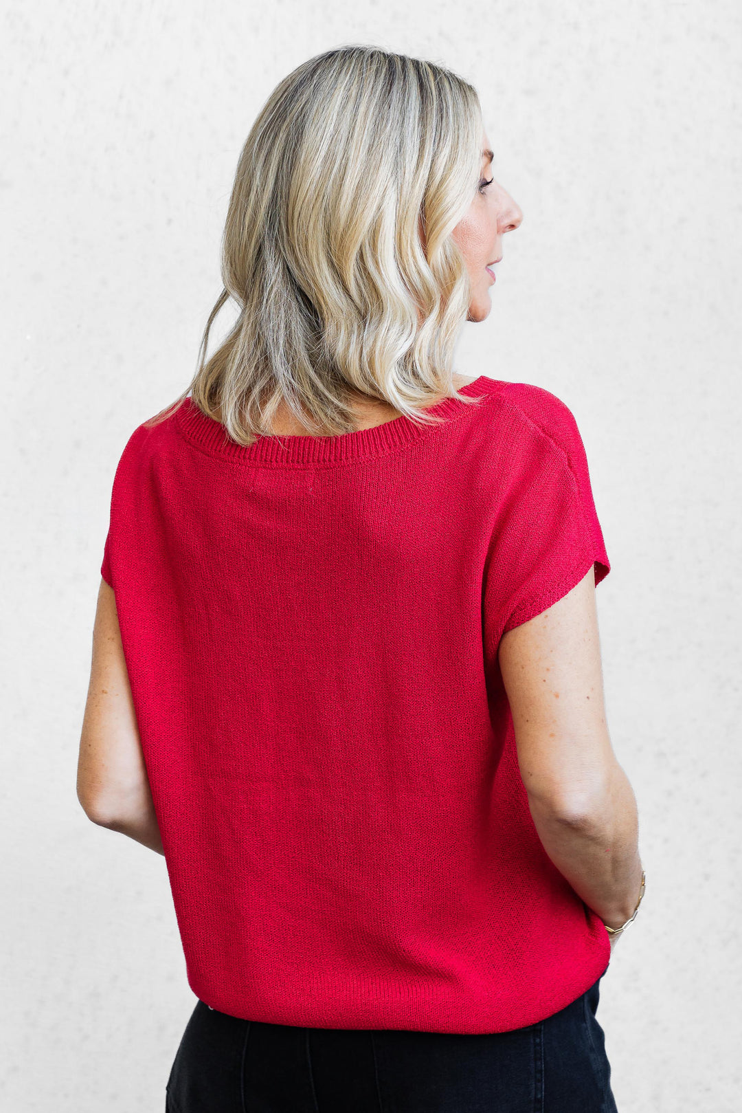 Henley Knit Top - Red