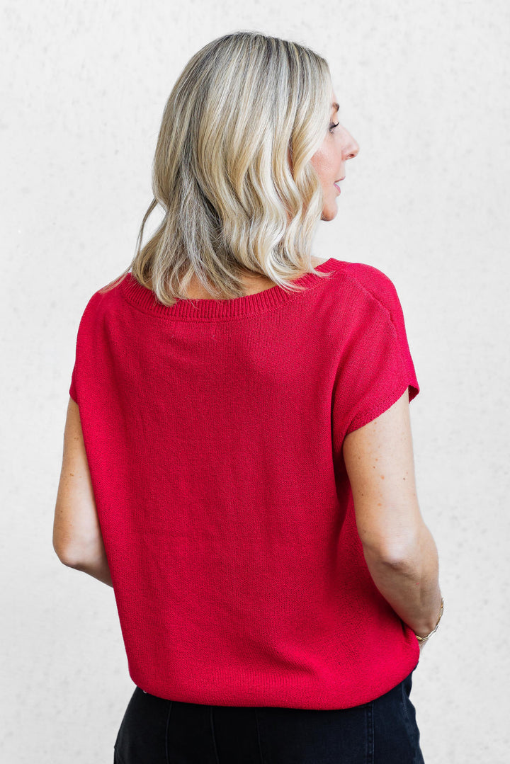 Henley Knit Top - Red