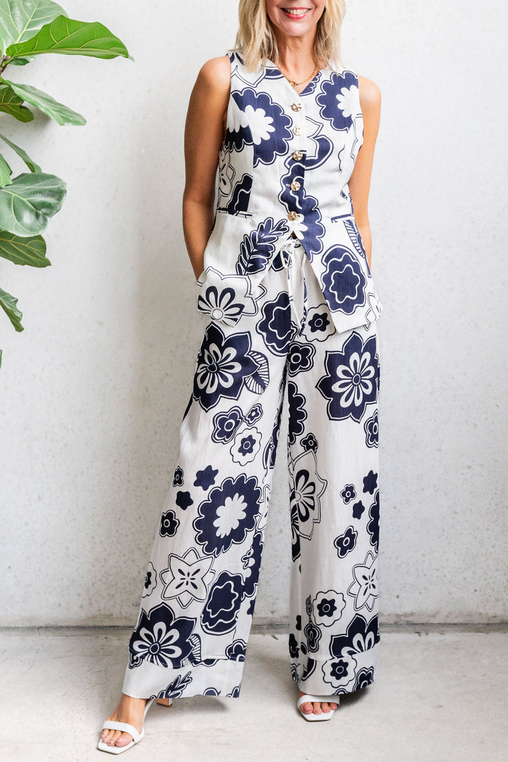 Mayfair Pant - White/Navy