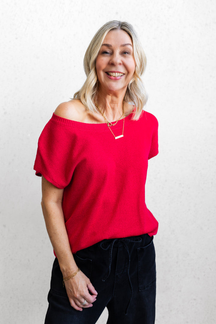 Henley Knit Top - Red