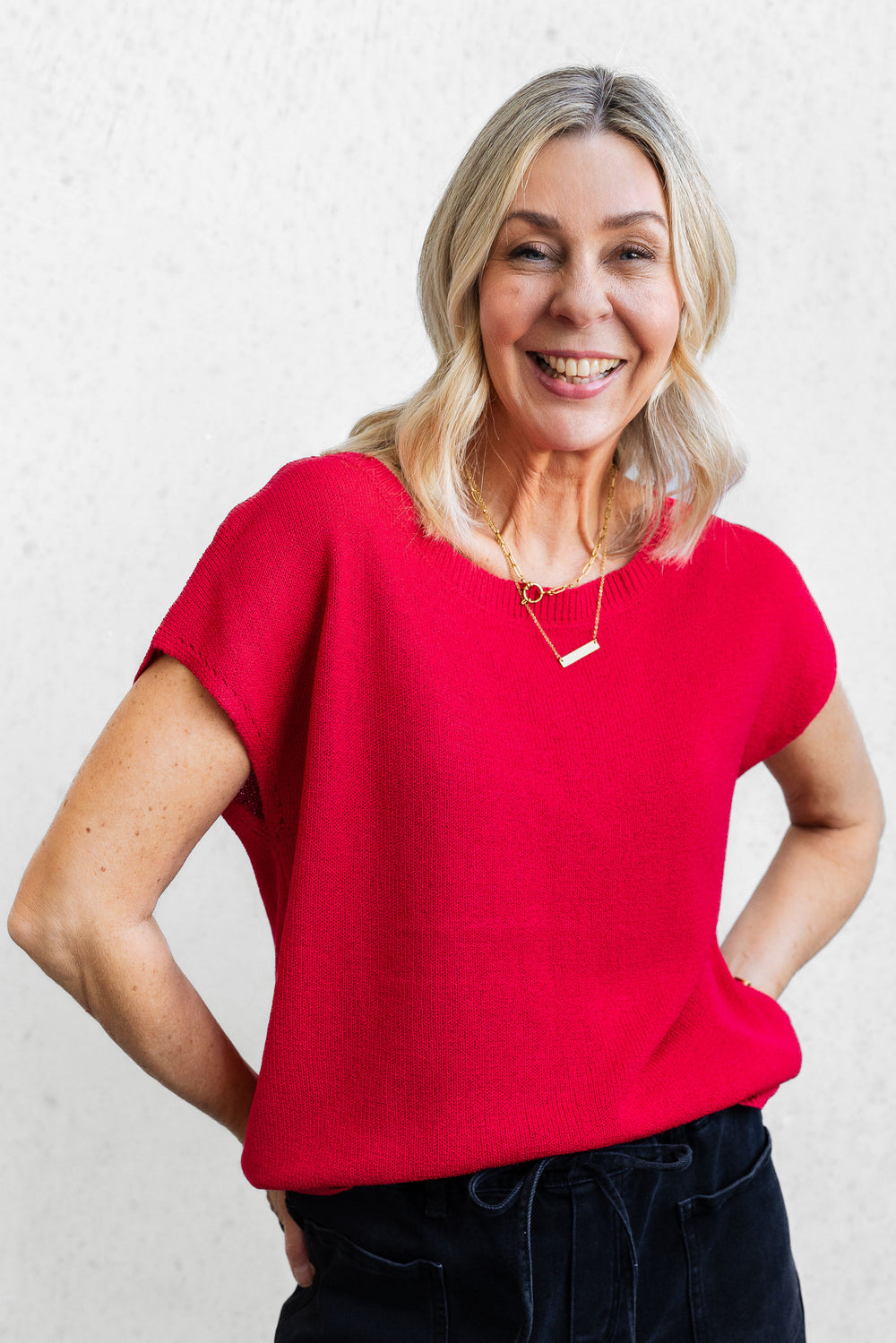 Henley Knit Top - Red - Mabel and Woods