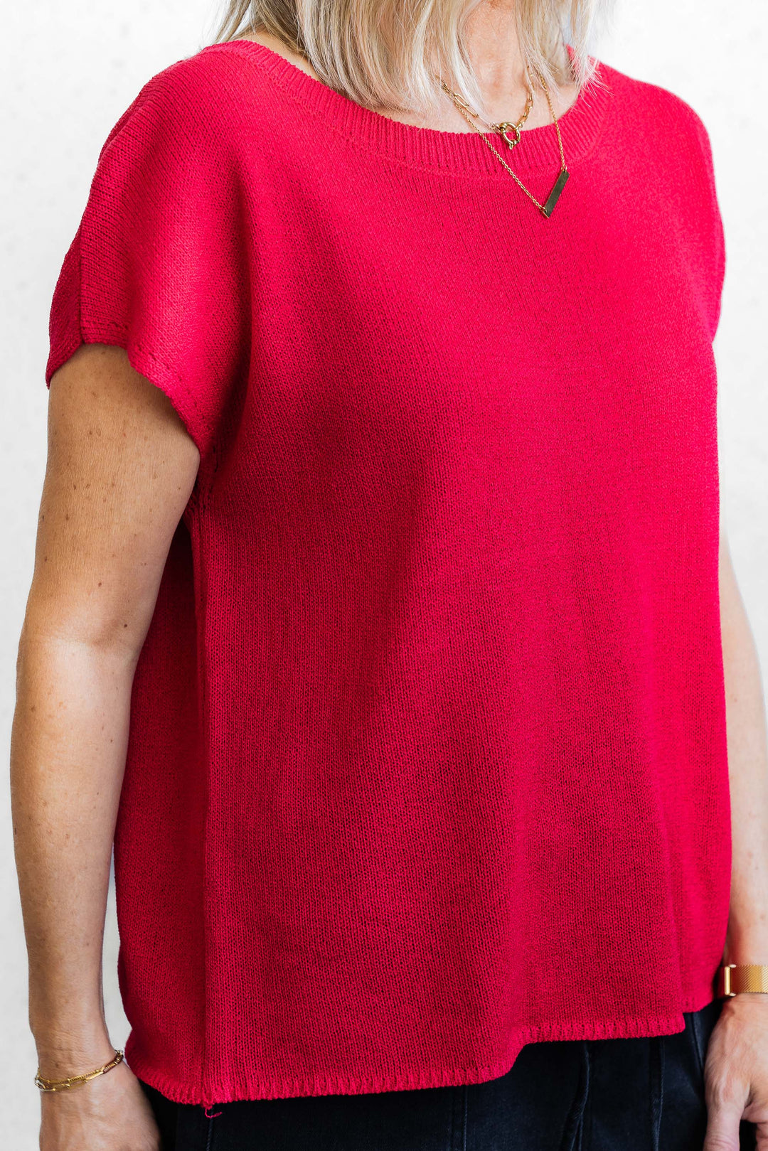 Henley Knit Top - Red