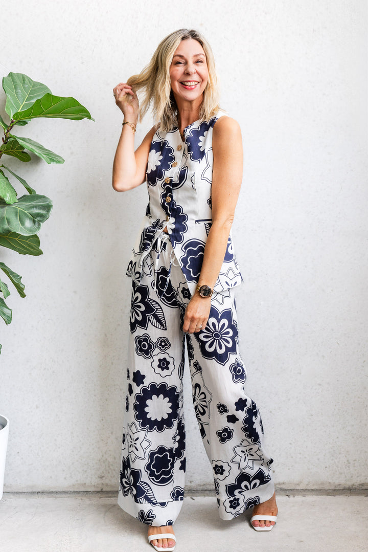 Mayfair Pant - White/Navy