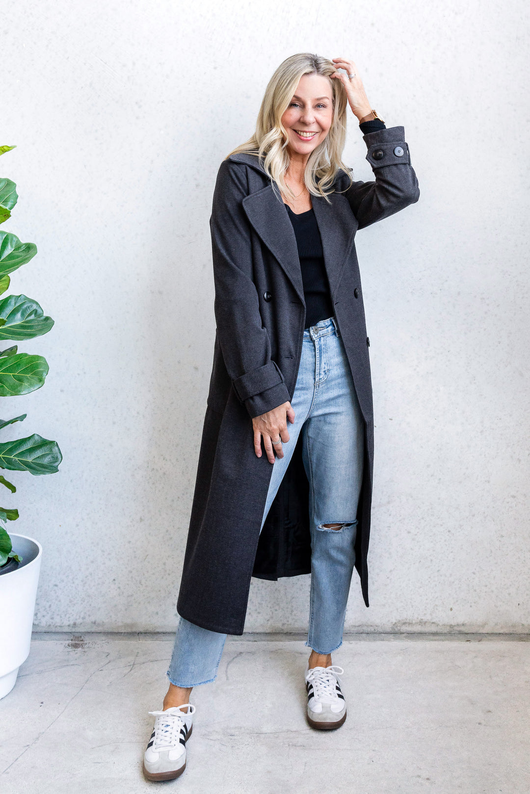 Collins Wool Blend Trench Coat - Charcoal