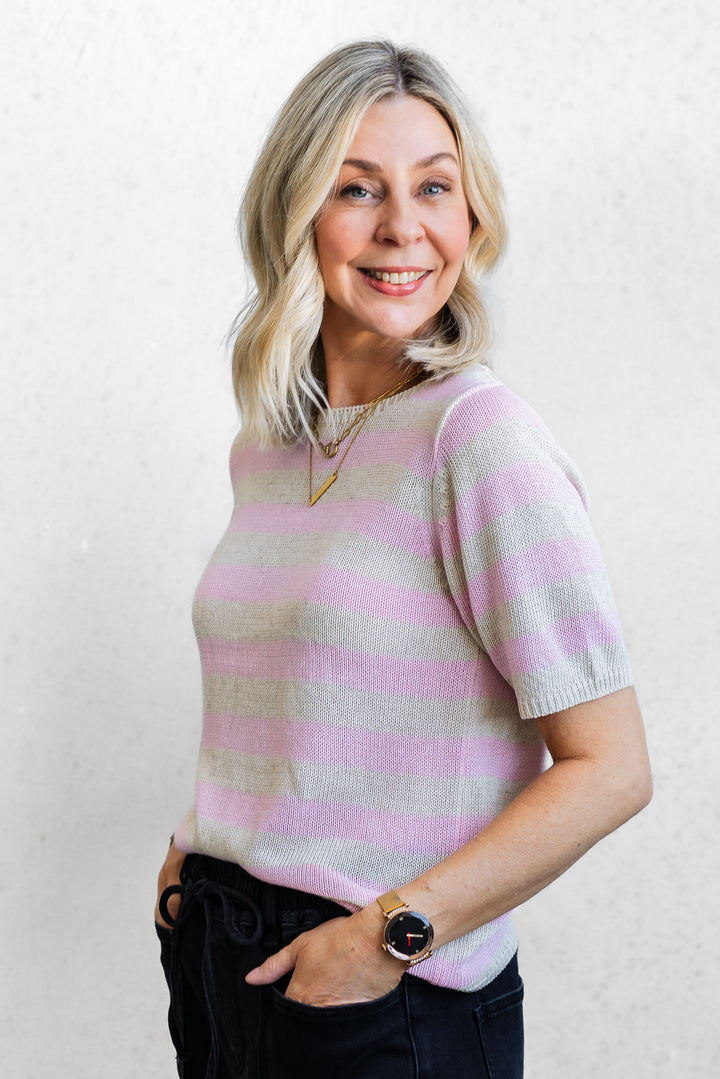 Summer Knit Tee - Blush / Natural