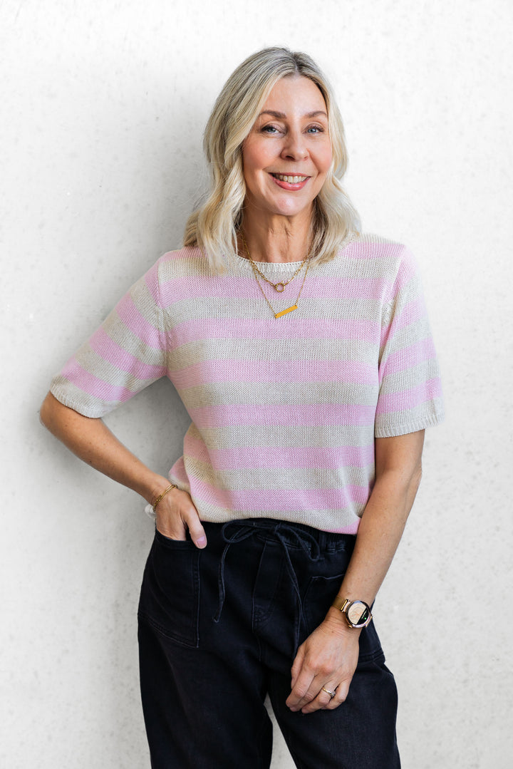 Summer Knit Tee - Blush / Natural