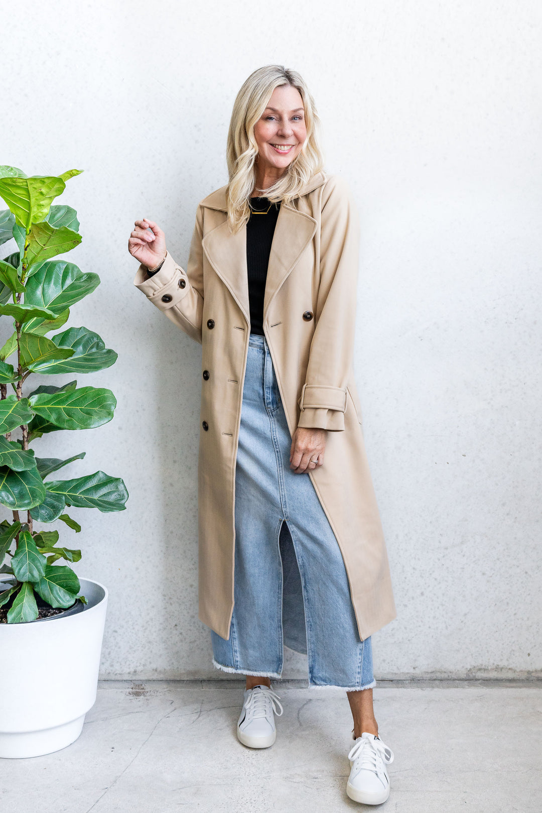 Collins Wool Blend Trench Coat - Sand