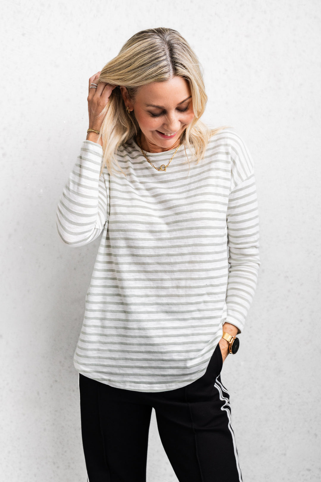 Sage Stripe Layer Top