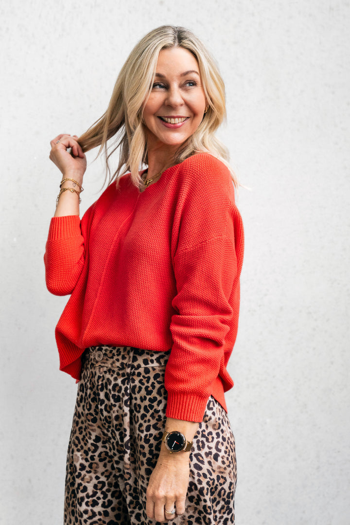 Cotton Waffle Jumper - Red