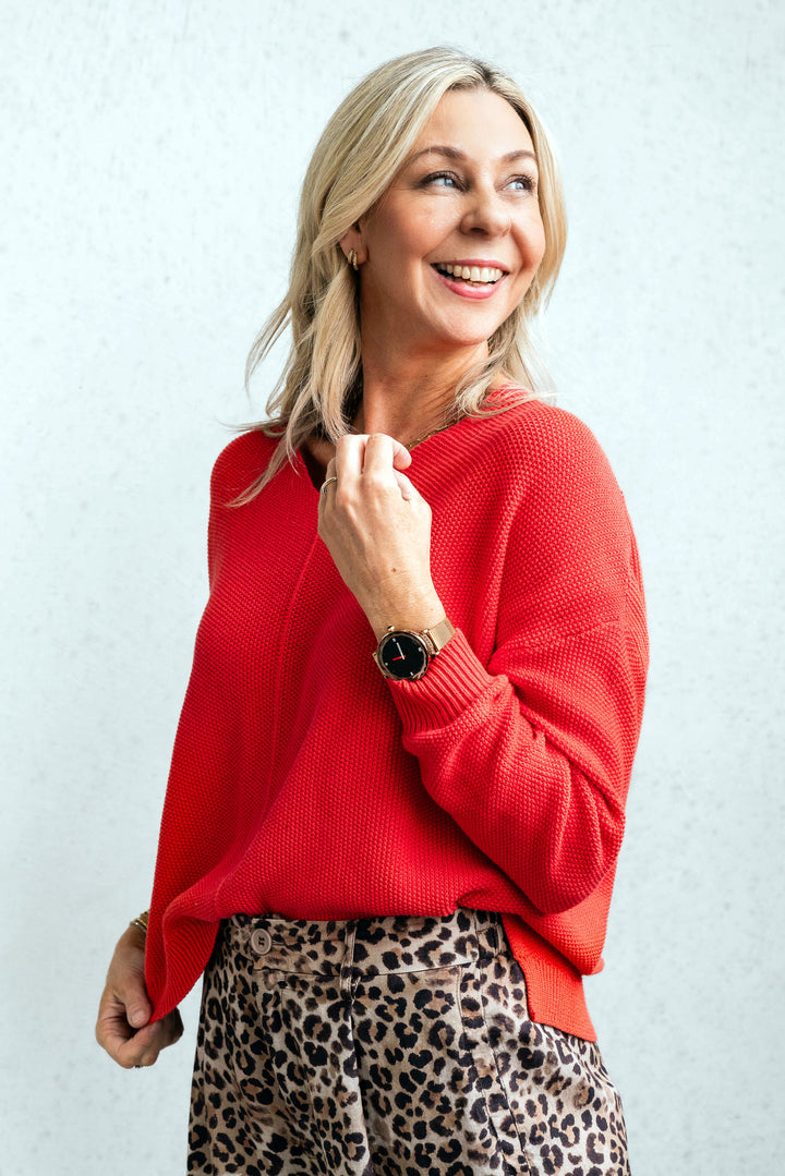 Cotton Waffle Jumper - Red