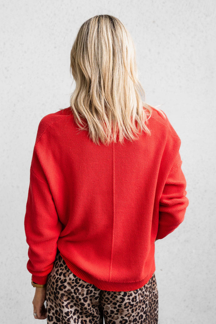 Cotton Waffle Jumper - Red