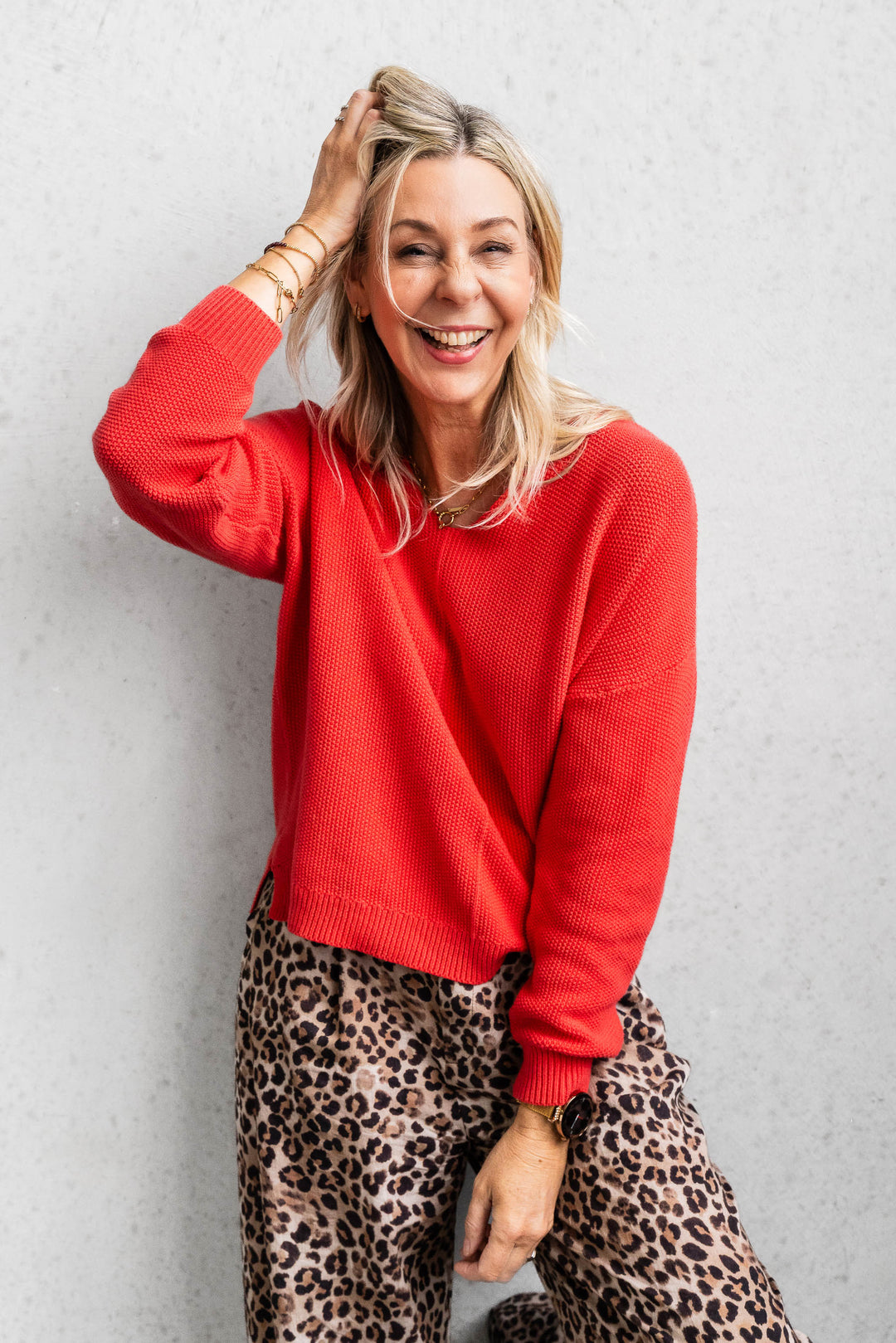 Cotton Waffle Jumper - Red