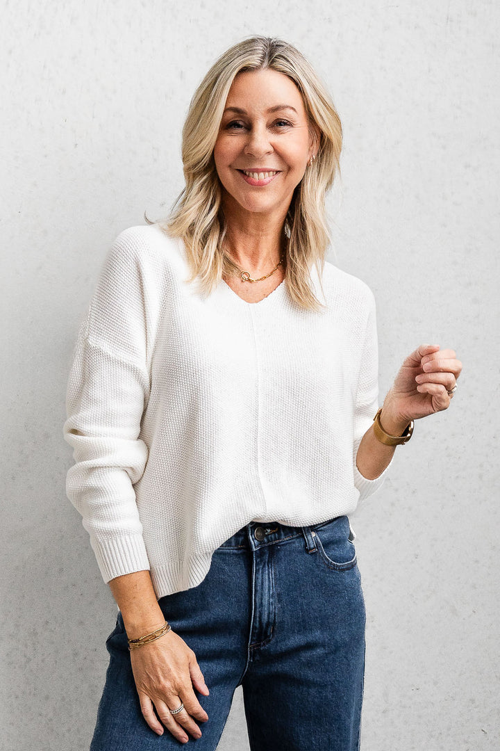 Cotton Waffle Jumper - White