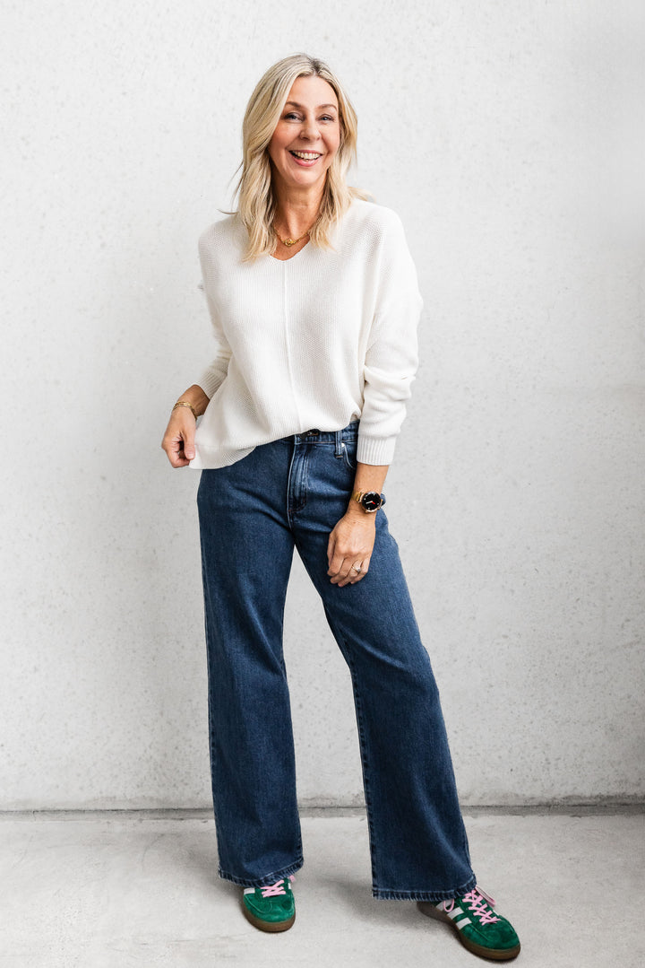 Cotton Waffle Jumper - White