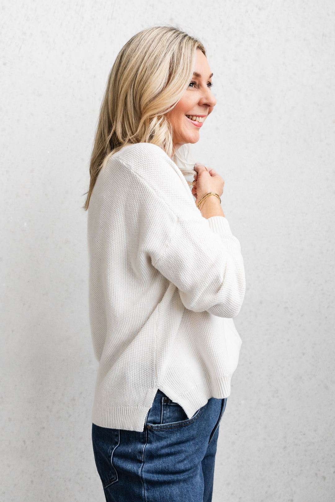 Cotton Waffle Jumper - White