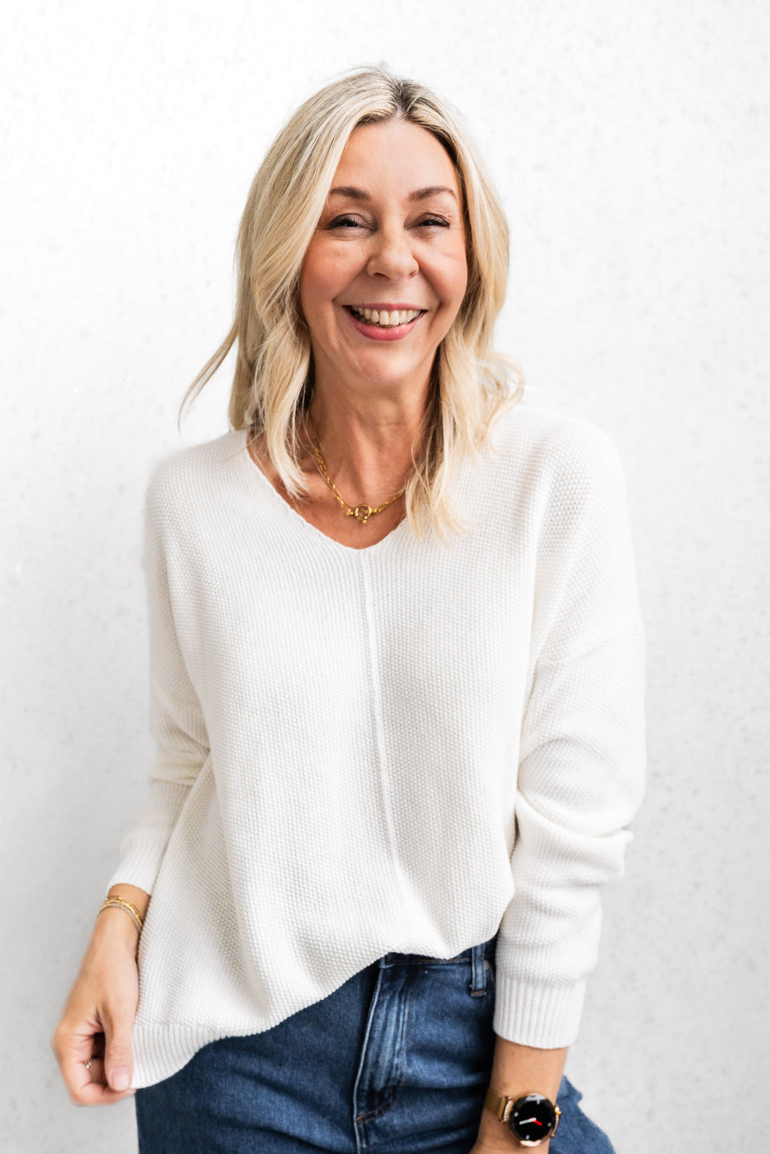 Cotton Waffle Jumper - White