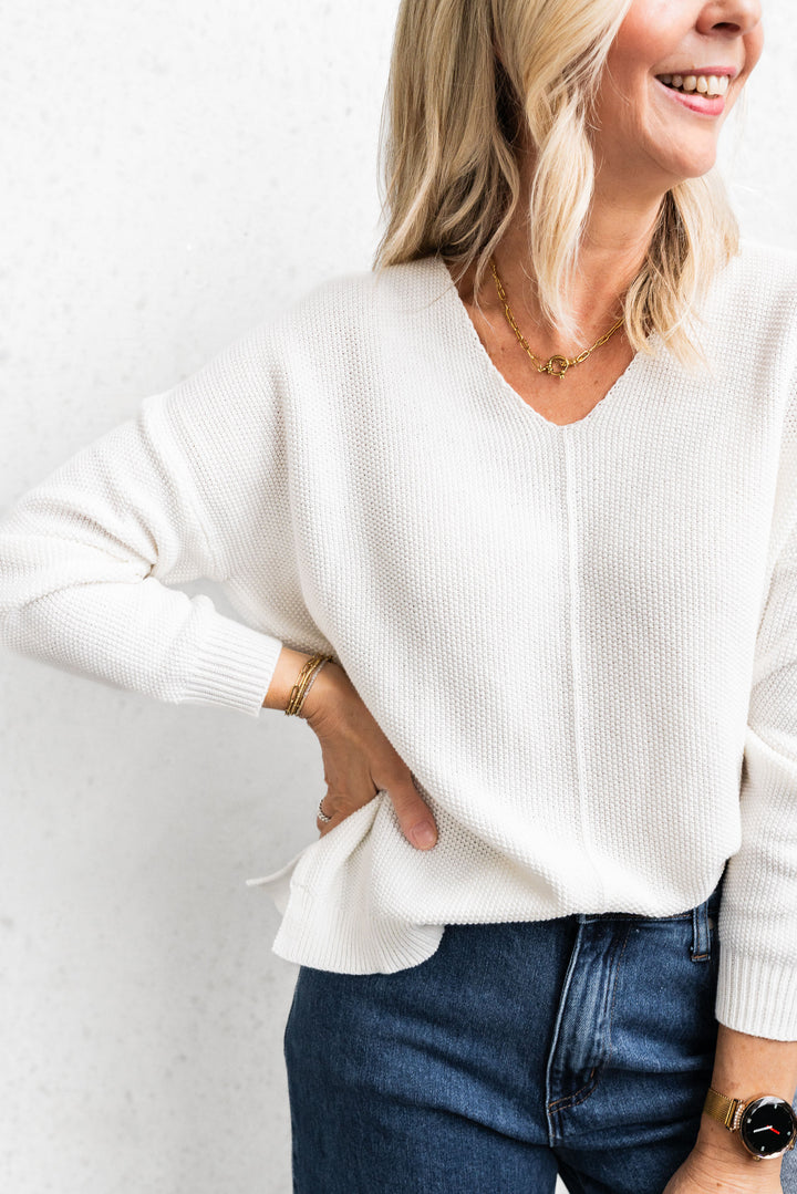 Cotton Waffle Jumper - White