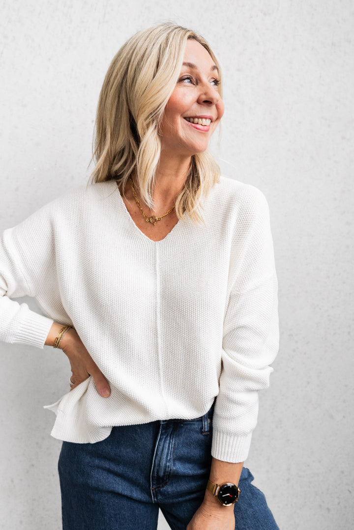 Cotton Waffle Jumper - White