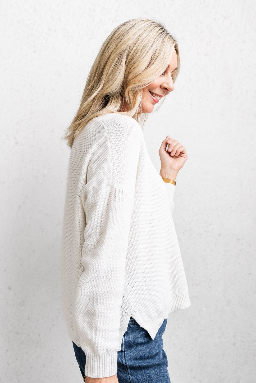 Cotton Waffle Jumper - White