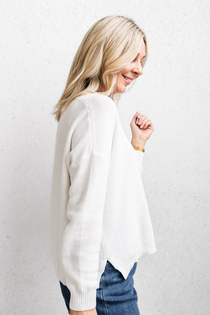 Cotton Waffle Jumper - White