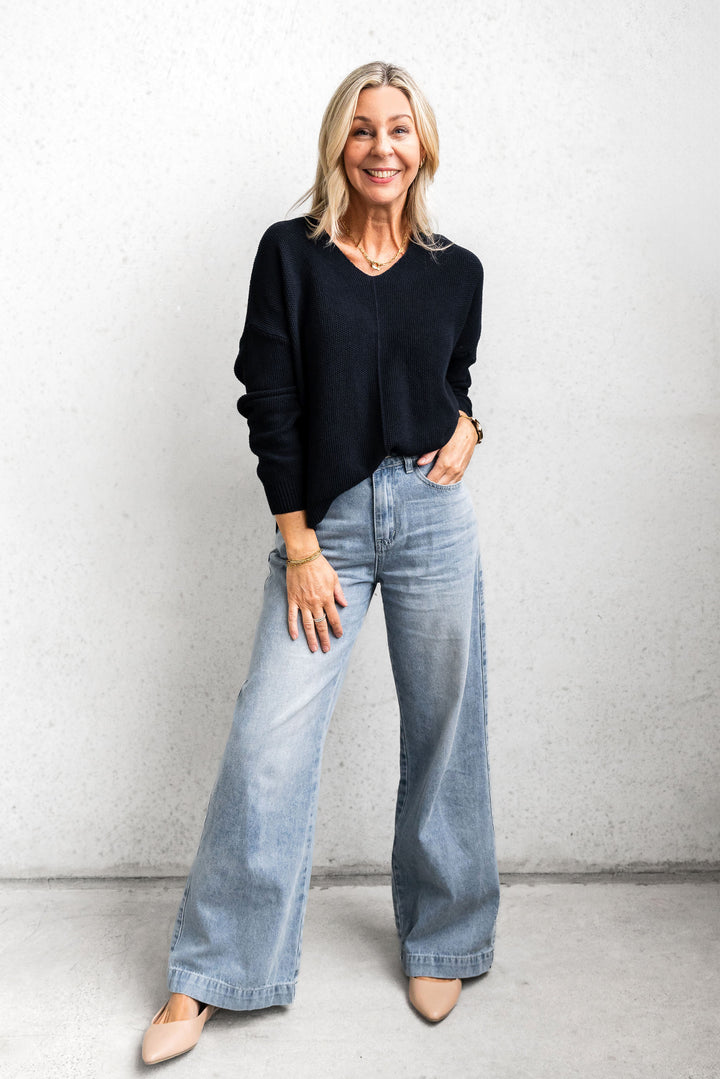 Cotton Waffle Jumper - Navy