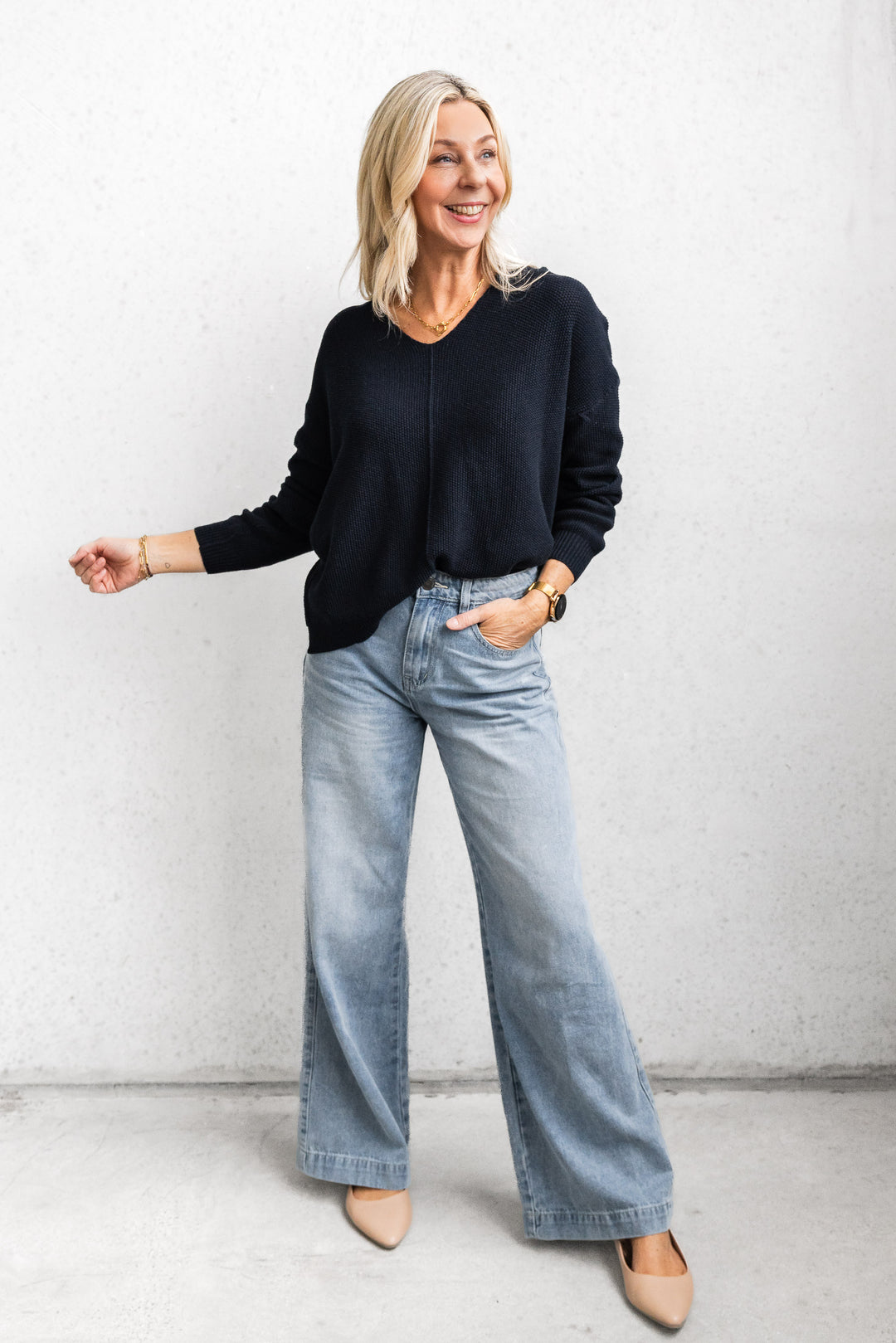 Cotton Waffle Jumper - Navy