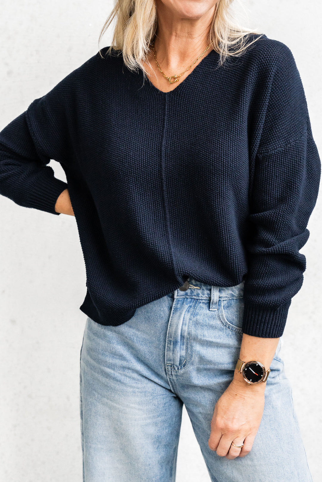 Cotton Waffle Jumper - Navy