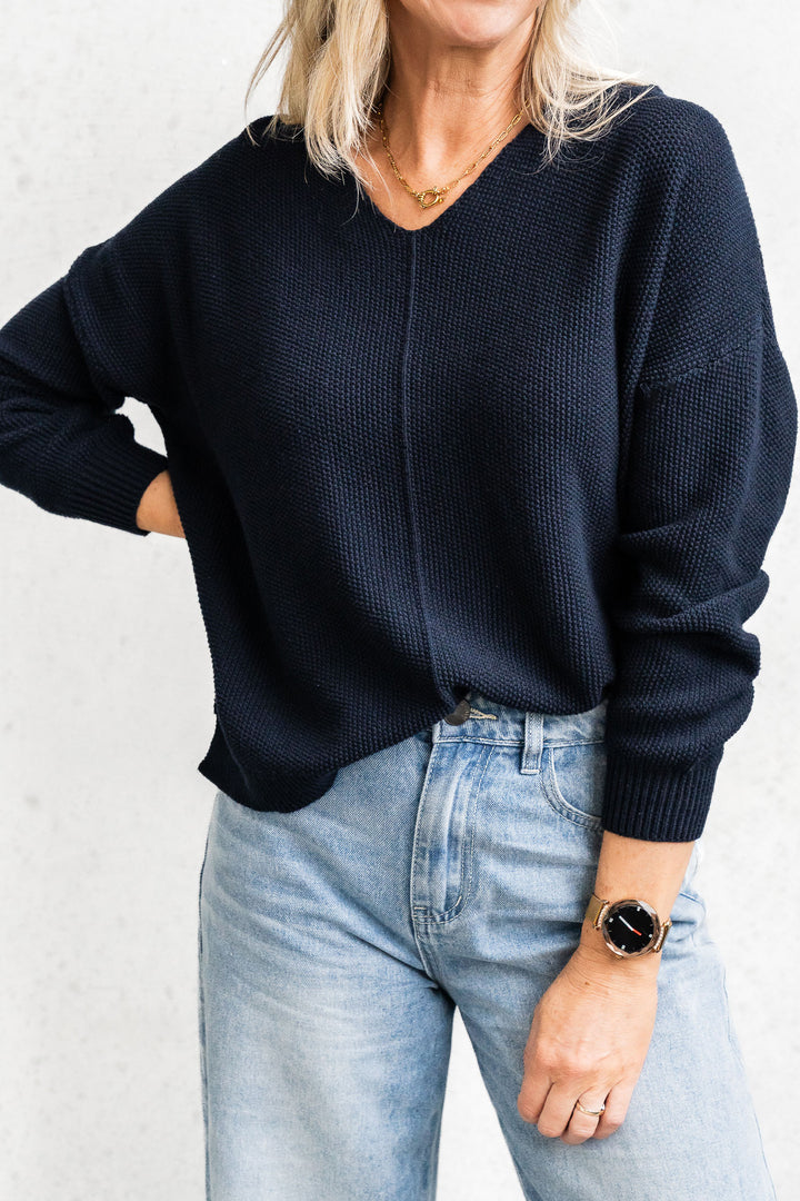 Cotton Waffle Jumper - Navy