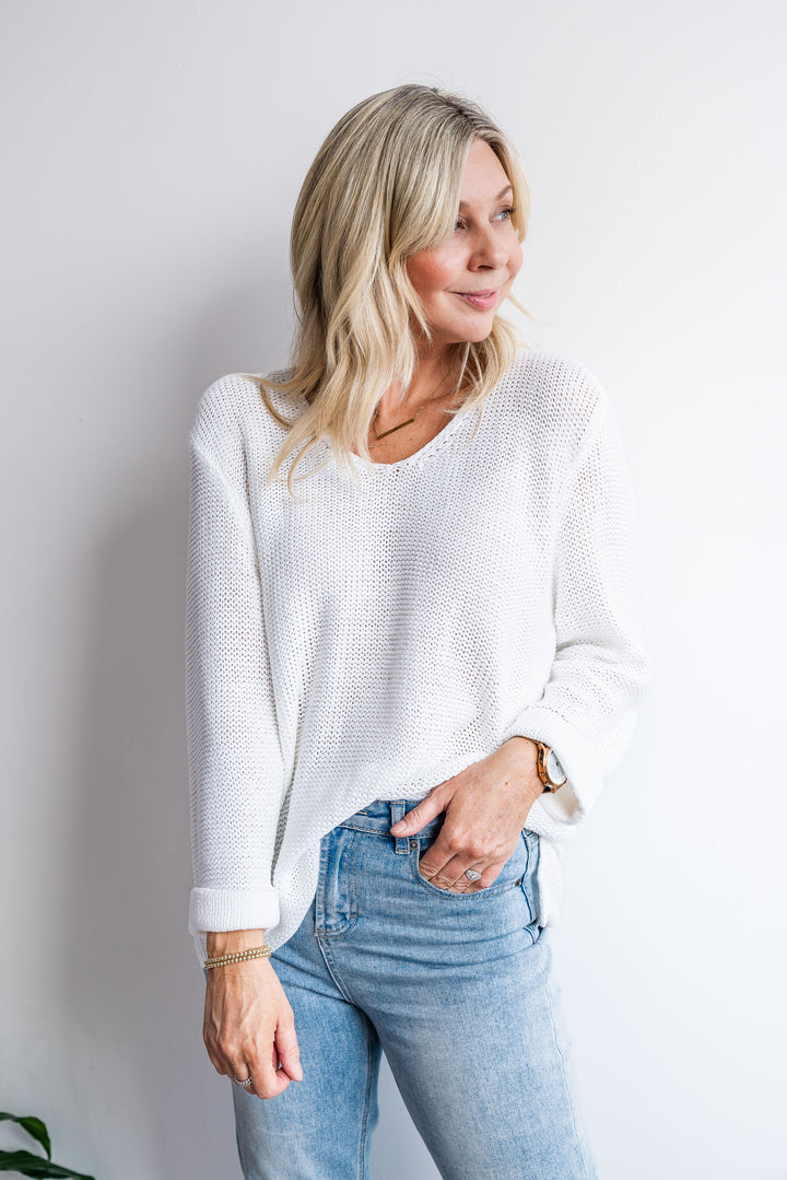 Roll Sleeve Knit - White