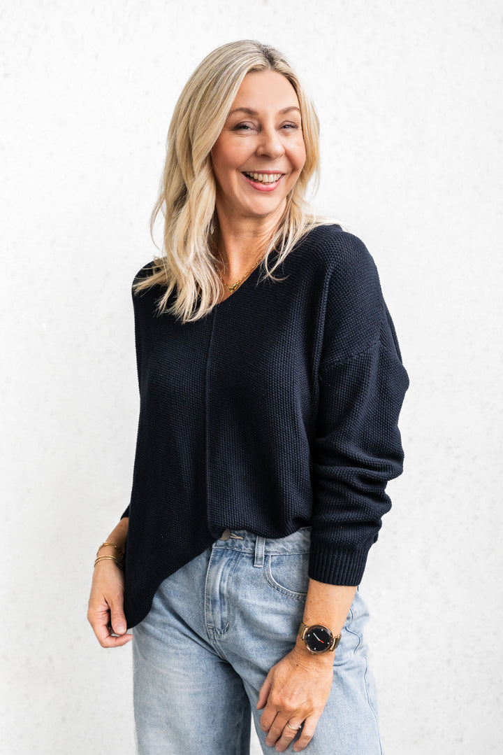 Cotton Waffle Jumper - Navy