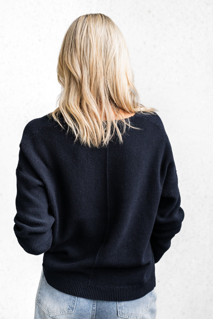 Cotton Waffle Jumper - Navy