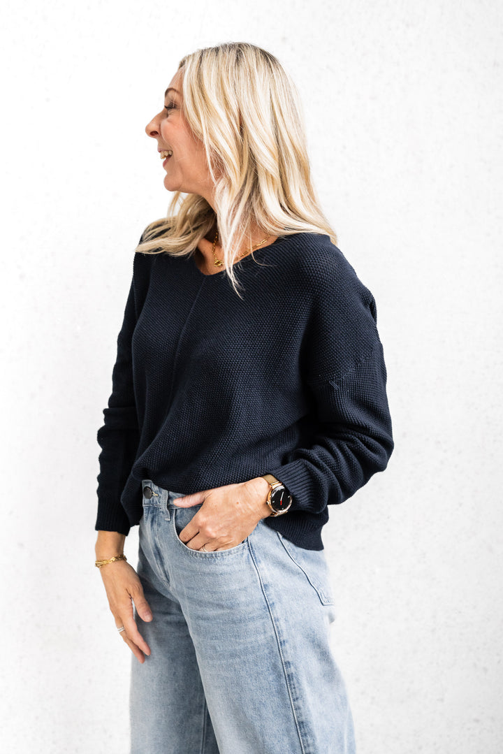 Cotton Waffle Jumper - Navy