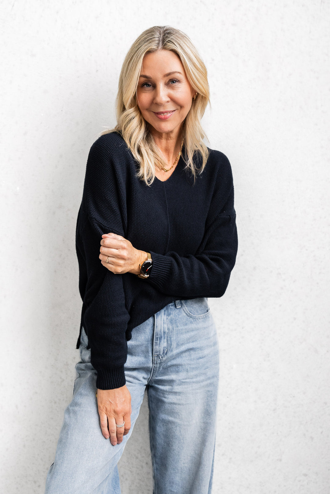 Cotton Waffle Jumper - Navy